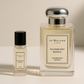 Jo Malone Raspberry Ripple 6 ml campioncini di profumo standing next to 100 ml bottle of Jo Malone Raspberry Ripple