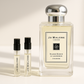 Jo Malone Silver Birch & Lavender Cologne campioncini di profumo 1 ml standing next to Jo Malone Silver Birch 100 ml fragrance